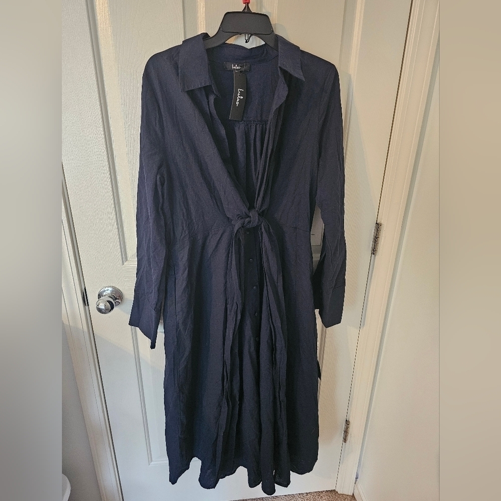 Lulus NWT Impression Navy Blue Midi Dress with Pockets Size XL